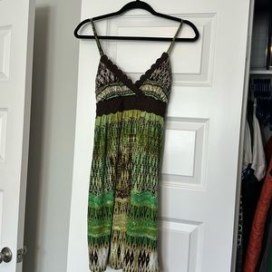 Vintage City Triangles Sun Dress Green and Brown Pattern